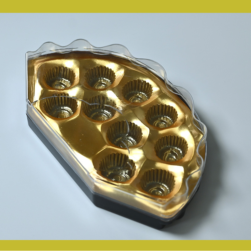 Caja de plástico en forma de ventilador de 10 cápsulas, bola de chocolate, dulces, dulces, galletas de boda, caja de embalaje de plástico PS