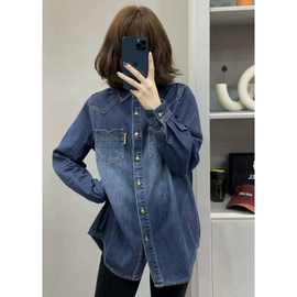 牛仔衬衫女秋冬新款宽松设计感叠穿上衣休闲打底衬衣外套