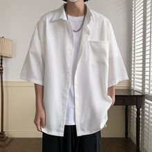 冰丝衬衫男夏季日系cityboy外套美式复古短袖防晒外套休闲上衣