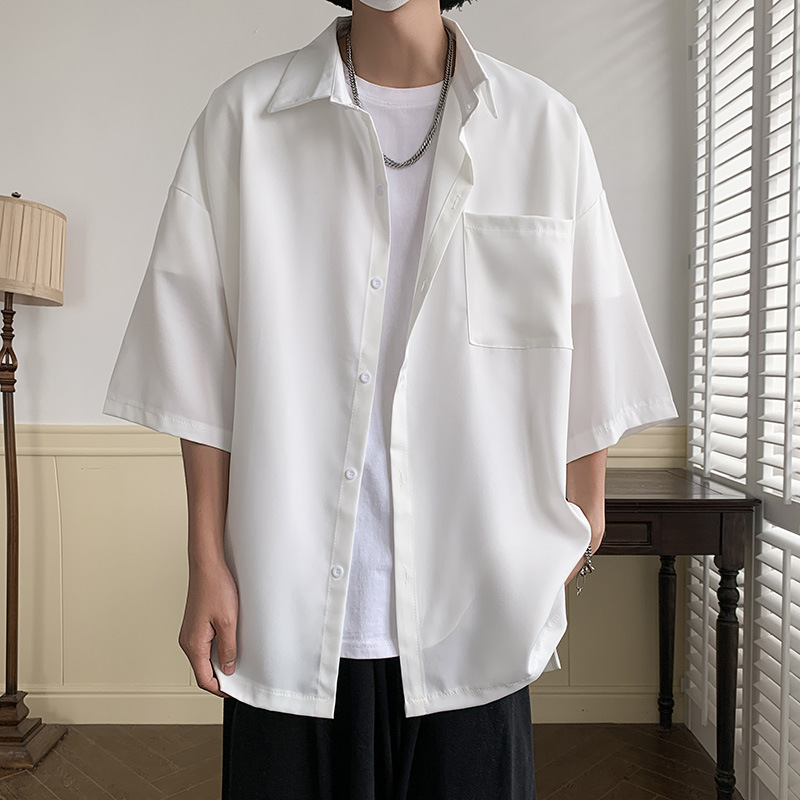 Ice Silk Shirt Men's Summer Japanese Style Cityboy Jacket American Retro Short-Sleeved Sun Protection Jacket Casual Top