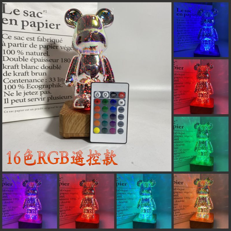3D fuegos artificiales oso lámpara de mesa USB plug-in de cristal RGB noche Luz Decoración decorativa lámpara atmósfera Luz de dibujos animados oso Luz