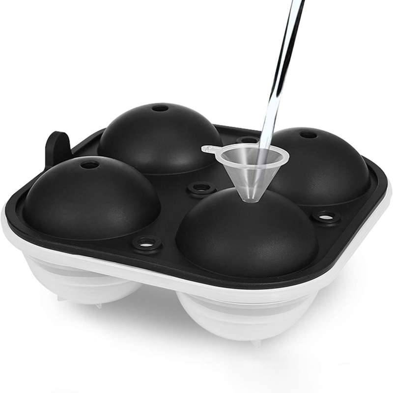 Fabricante en stock grande bandeja de hielo de silicona de 4 piezas fondo de plástico redondo molde de paleta de hockey sobre hielo molde de hockey sobre hielo de whisky de cuatro piezas