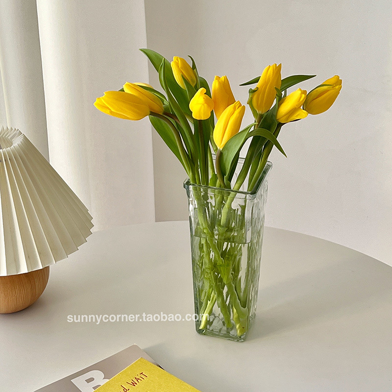 ins Style Glacier Pattern Glass Vase Simple Transparent Aqueous Flowers Flower Arrange Flower Set Living Room Dining Table Decorative Ornaments