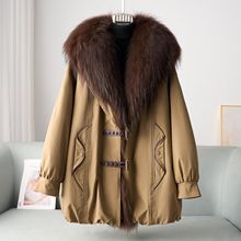 厂家现货2025秋季海宁新款可拆卸貉子毛领派克羽绒服女式保暖外套