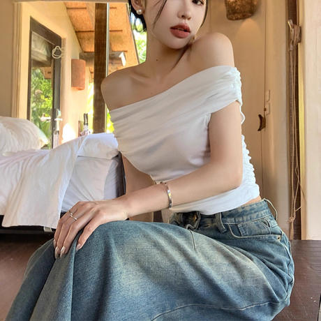 Ins Off-Shoulder Sexy Sexy Pure Desire One-Line Collar Short-Sleeved T-Shirt Women's Summer Slimming Look Bottoming Top Women's Wholesale