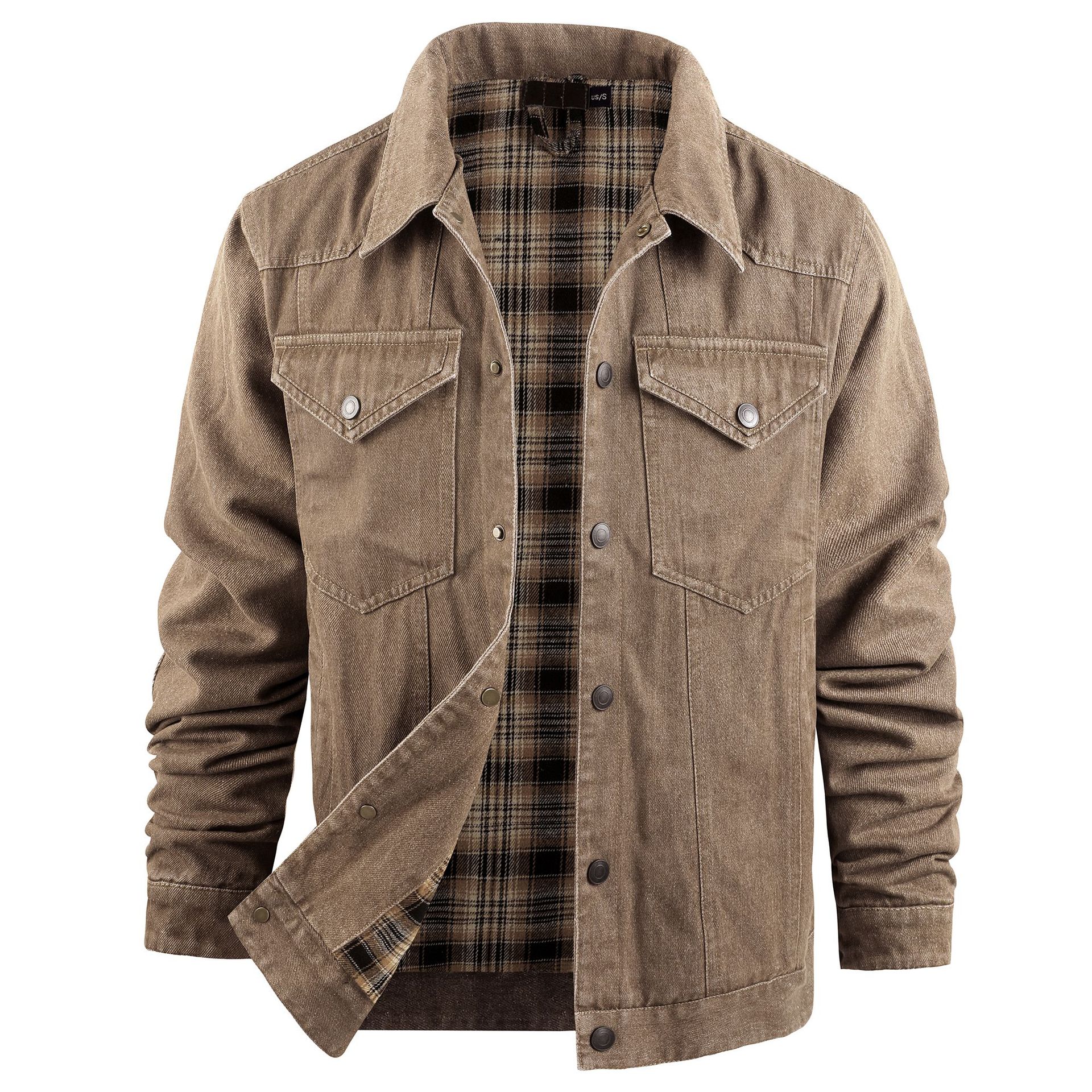Men's Clothing Men's Large Western Plaid Flannel Casual Jacket Trucker Denim Jacket_voghion.com