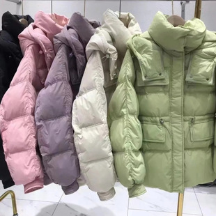 2025 New Off-Season Korean Style Green Waist-Cinching down Jacket for Women Mid-Length White Duck down Thickened Hooded Jacket