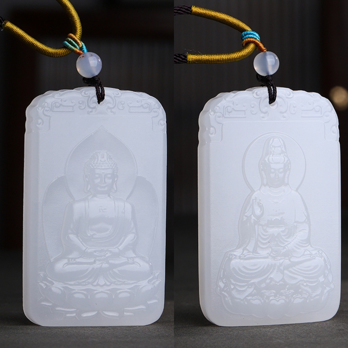 天然和田白玉阿富汗玉羊脂级白玉石吊坠观音佛牌子玉挂件玉佩