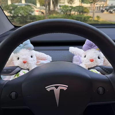 Car Interior Decorations for Women, High-End Car Wiper Dolls, Turn Signal Lights, Creative and Cute Gear Shift Decorations (Other Automotive Interior Supplies) - no-specifications-blue-knot-blue-skirt-purple-knot-purple-skirt-holding-flower-lop-eared-rabbit-holding-block-2