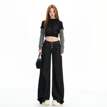 2025新款黑色低腰辣妹水洗牛仔裤女显瘦百搭垂感直筒长裤
