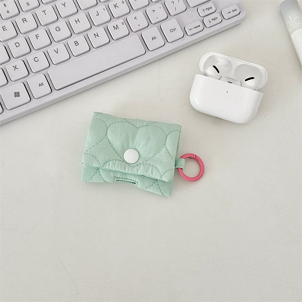 Protective AirPods Case (Apple-compatible) Quilted Keychain Pouch, Compact Bluetooth Earbud Storage
