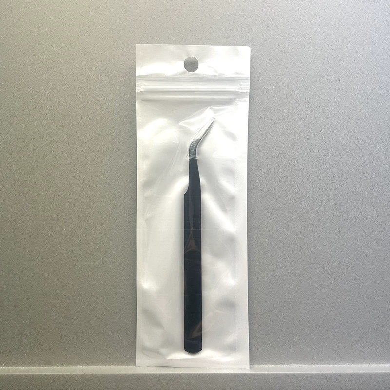 Elbow Eyelash Tweezers, stainless steel angled tip, precision for extensions, pink or black