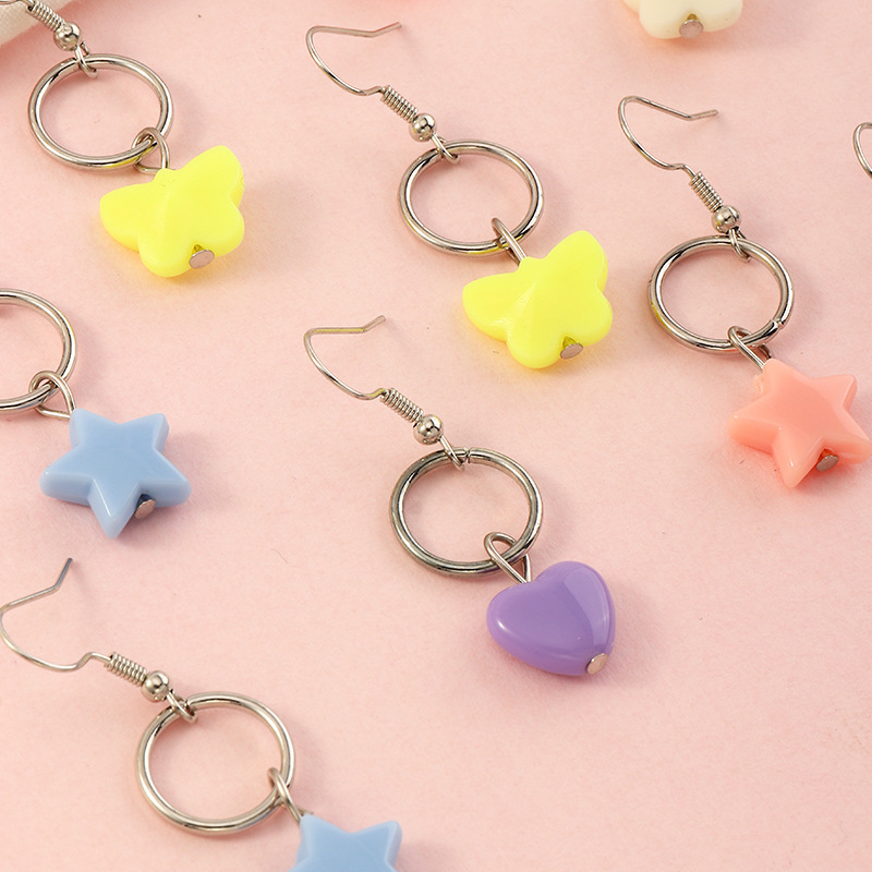 Children's Heart Butterfly Star Pendant Earrings 6 Pairs Set display picture 5