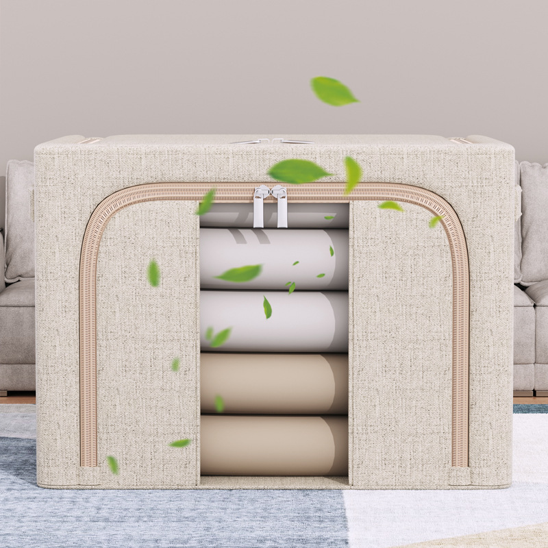 New Tianshan Cotton and Linen Thick Steel Frame Storage Box Household Large Capacity Waterproof Tidy Box Household Clothes Storage Basket
