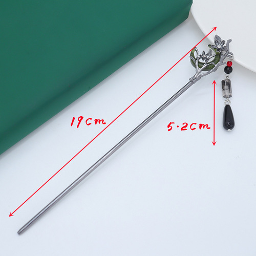 Alloy electrophoresis color-preserving plum blossom blue moon jade tassel pendant new Chinese style cold wind hairpin hairpin wholesale
