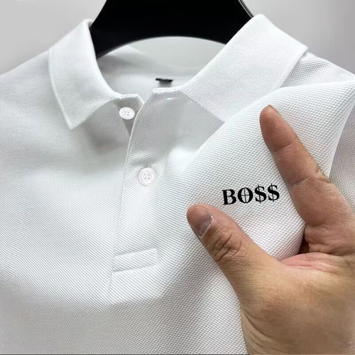 2025 Printed High-Neck Polo Shirt with Printed Logo, Transferred Circle Embroidery, Long-Thread Cotton Short-Sleeve T-Shirt