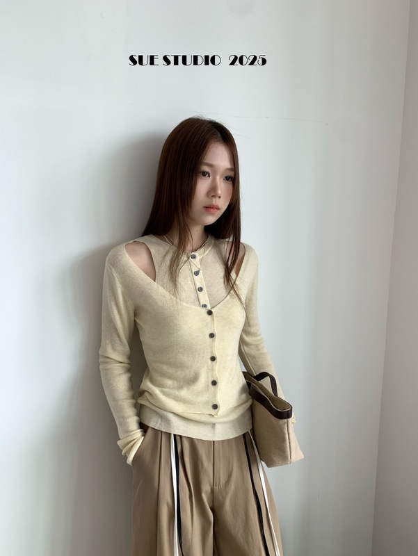 SUE十三行叠穿气质假两件针织衫女秋季新款韩系修身显瘦上衣37120|undefined