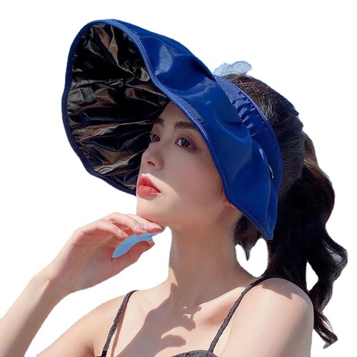 Vinyl sun hat for women, summer outdoor sun shade with large brim, empty top sun hat, suitable for beach travel and vacation, two-in-one headband