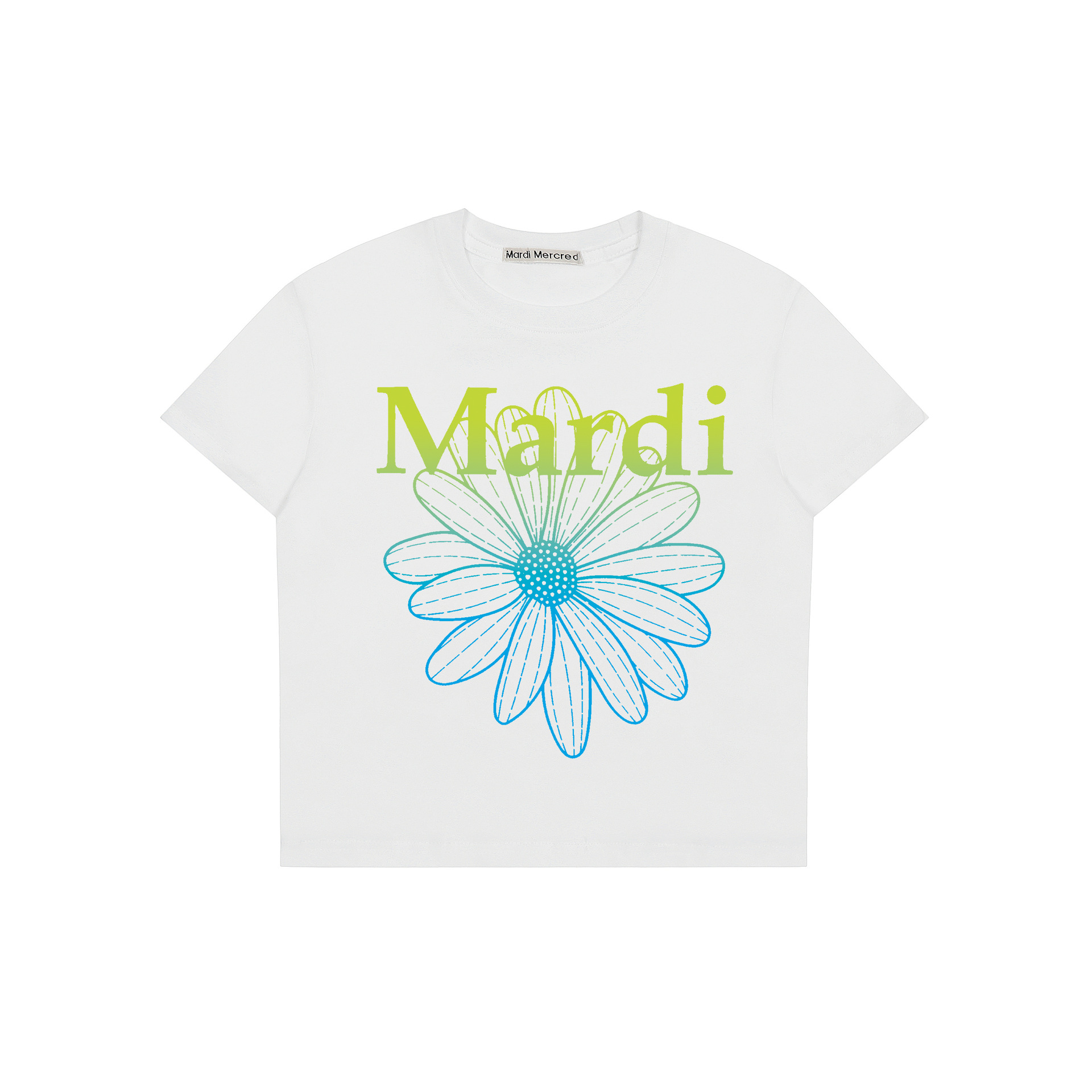 現物韓国潮牌mardiギャルの短い女性の小さい菊のプリントの半袖の臍を露出して身を修めるtシャツは代行します。