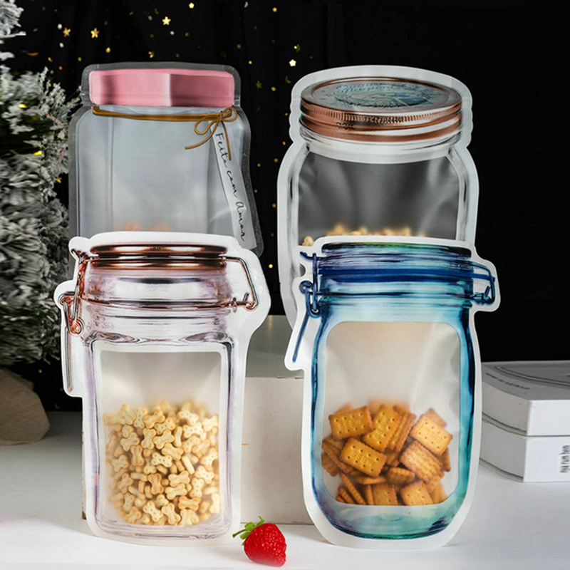 Thickened Mason Jar Sealable Bag, Irregular Shaped Candy Bag, Snowflake Crisp Cookie Snack Packaging Bag, Self-Sealing and Stand-Up Food Bag