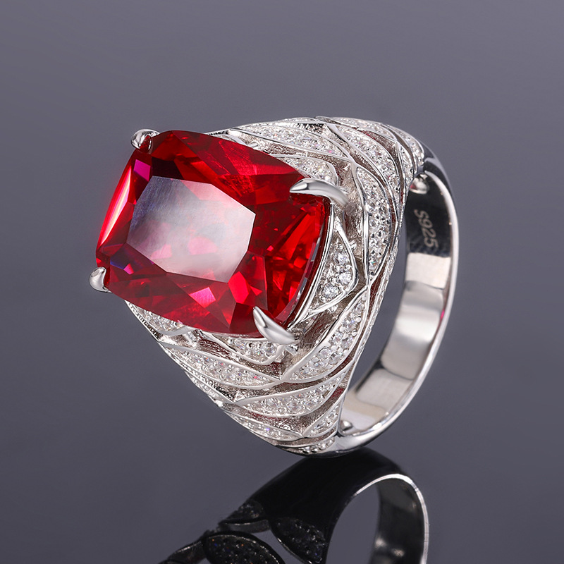 Zhuang Sheng joyería nueva S925 todo el cuerpo de plata traje de simulación de color tesoro corindón avanzado retro traje femenino 12*16