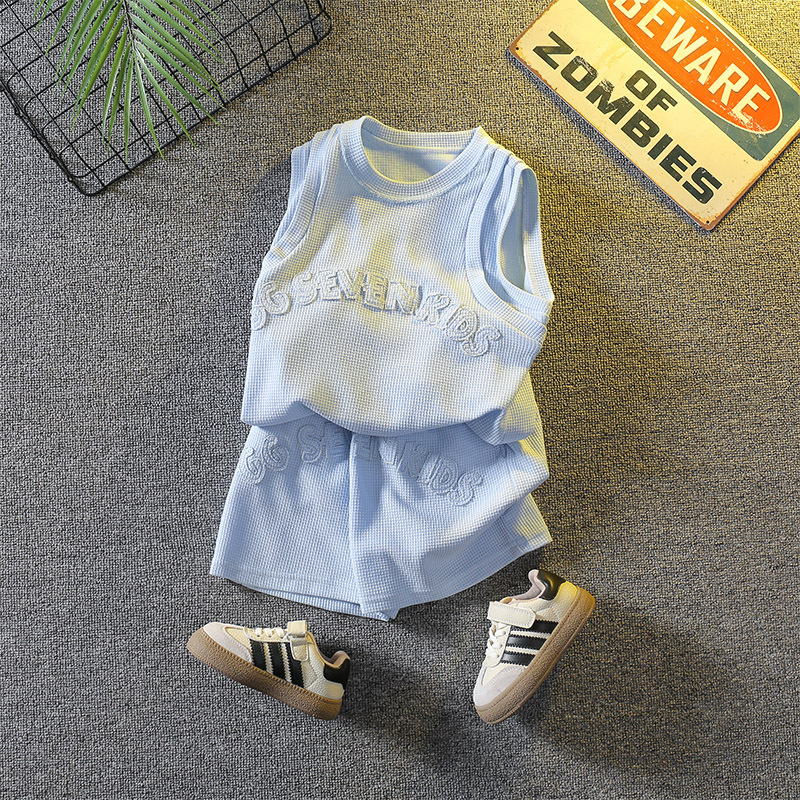 7408 Traje de chaleco para niños Ropa de verano para niños Pantalones cortos sin mangas de moda y guapos 2024 Nuevos deportes callejeros de moda para bebés