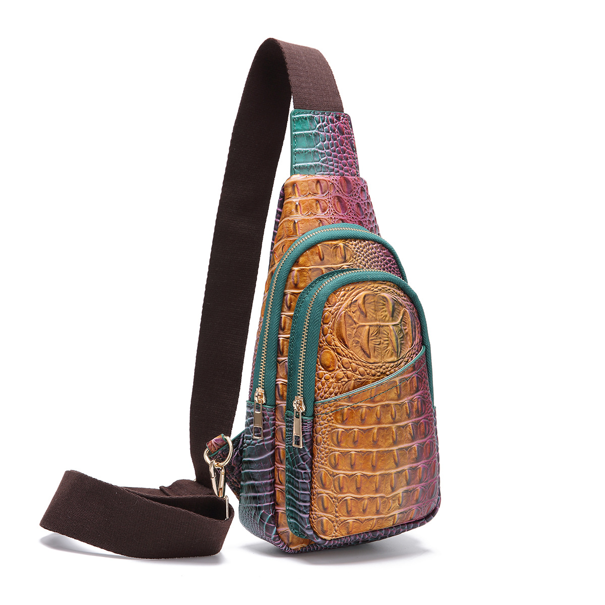 Retro Women's Chest Bag With Crocodile Pattern And Wide Strap_voghion.com