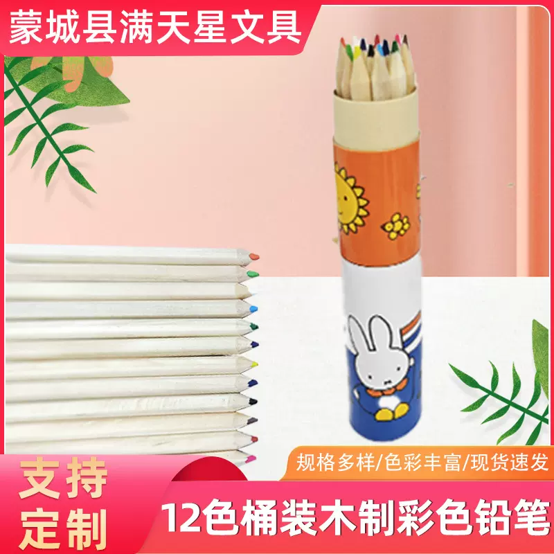 油漆杆彩铅六角杆圆杆三角杆12色桶装木制彩色铅创意