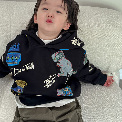 Boys sweatshirt autumn and winter 2024 new cotton children's cartoon jacket boys autumn clothing trendy brand foreign style hooded street