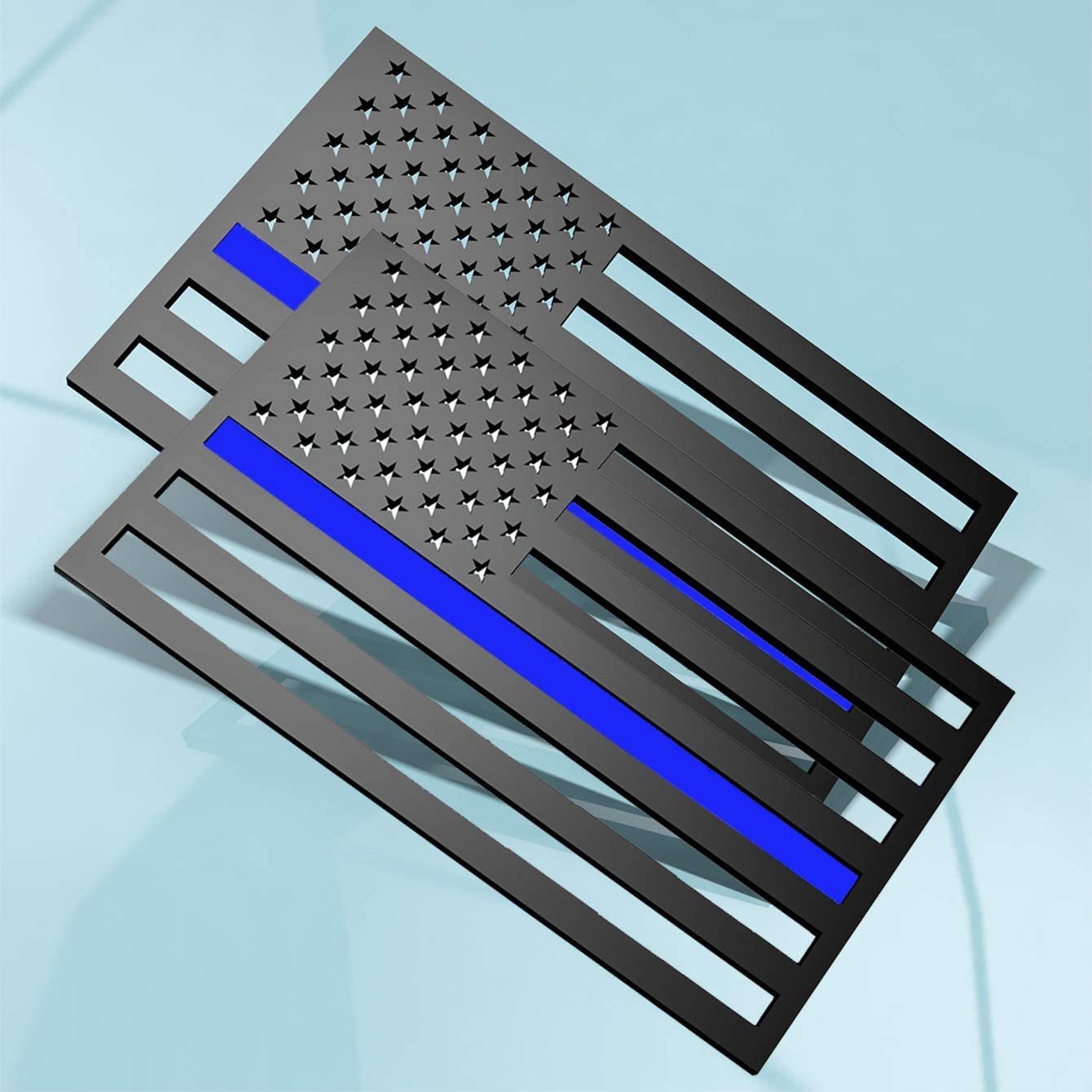 Línea azul delgada bandera americana insignia calcomanías coche 3D estéreo metal engrosada EE. UU. Bandera logo del coche