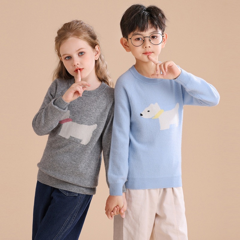 Lazy-style jacquard pullover cartoon puppy sweater for women, autumn and winter, Korean style Dongdaemun loose wool sweater, gray top