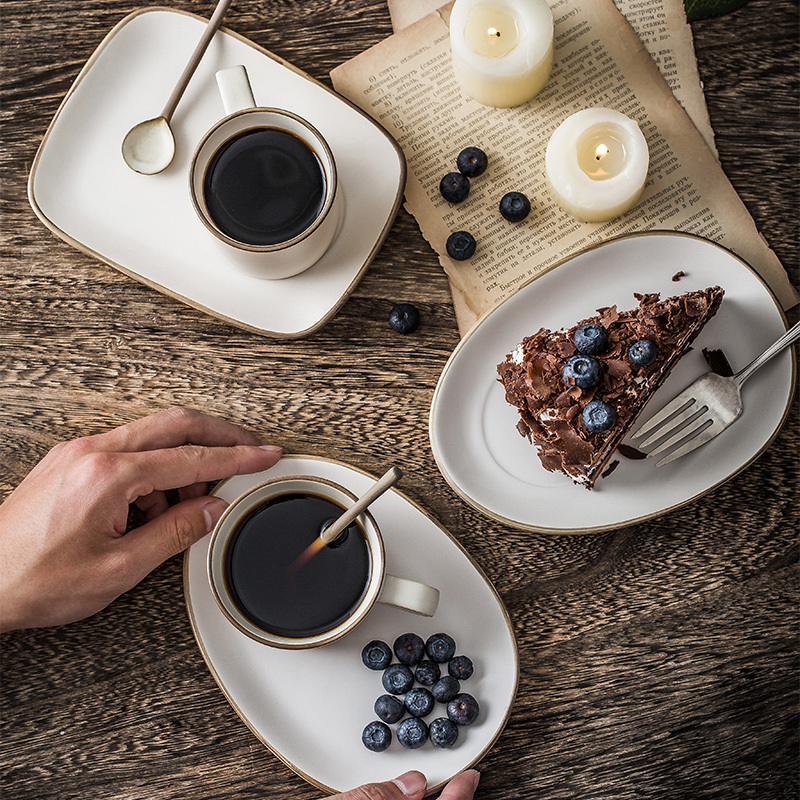Japanese Style Household Crude Pottery Coffee Cup and Saucer suit Creative Personalized Vintage Ear Hanging with Spoon Espresso Moca Mug for Breakfast Japanese Style Household Crude Pottery Coffee Cup and Saucer suit Creative Personalized Vintage Ear Hanging with Spoon Espresso Moca Mug for Breakfast