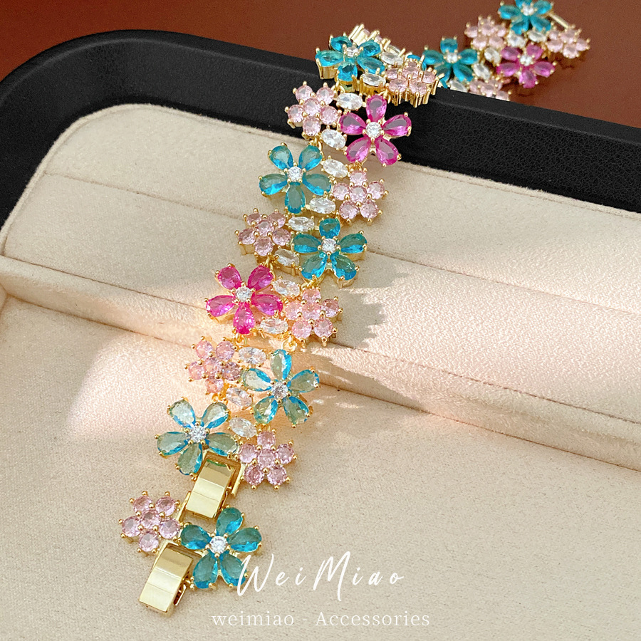 Pulsera de fichaje de flores de color de doble capa de piedra de silicio ligera de lujo pulsera de nicho fresca y dulce delicada joyería de mano de alta calidad