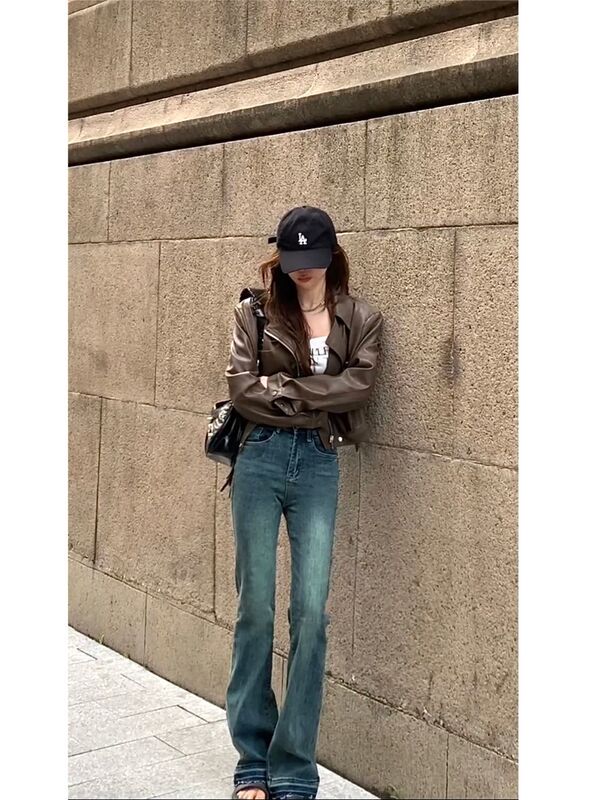 欧货翻领短款pu皮外套女加绒春秋新款感机车炸街小个子皮夹克|undefined