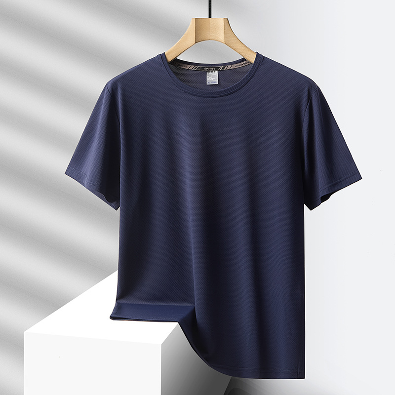 Camiseta de seda de hielo de nuevo estilo de verano de talla extra grande para hombres, tops deportivos casuales, camisetas de secado rápido, camisetas de manga corta para hombres con cuello redondo, gordos