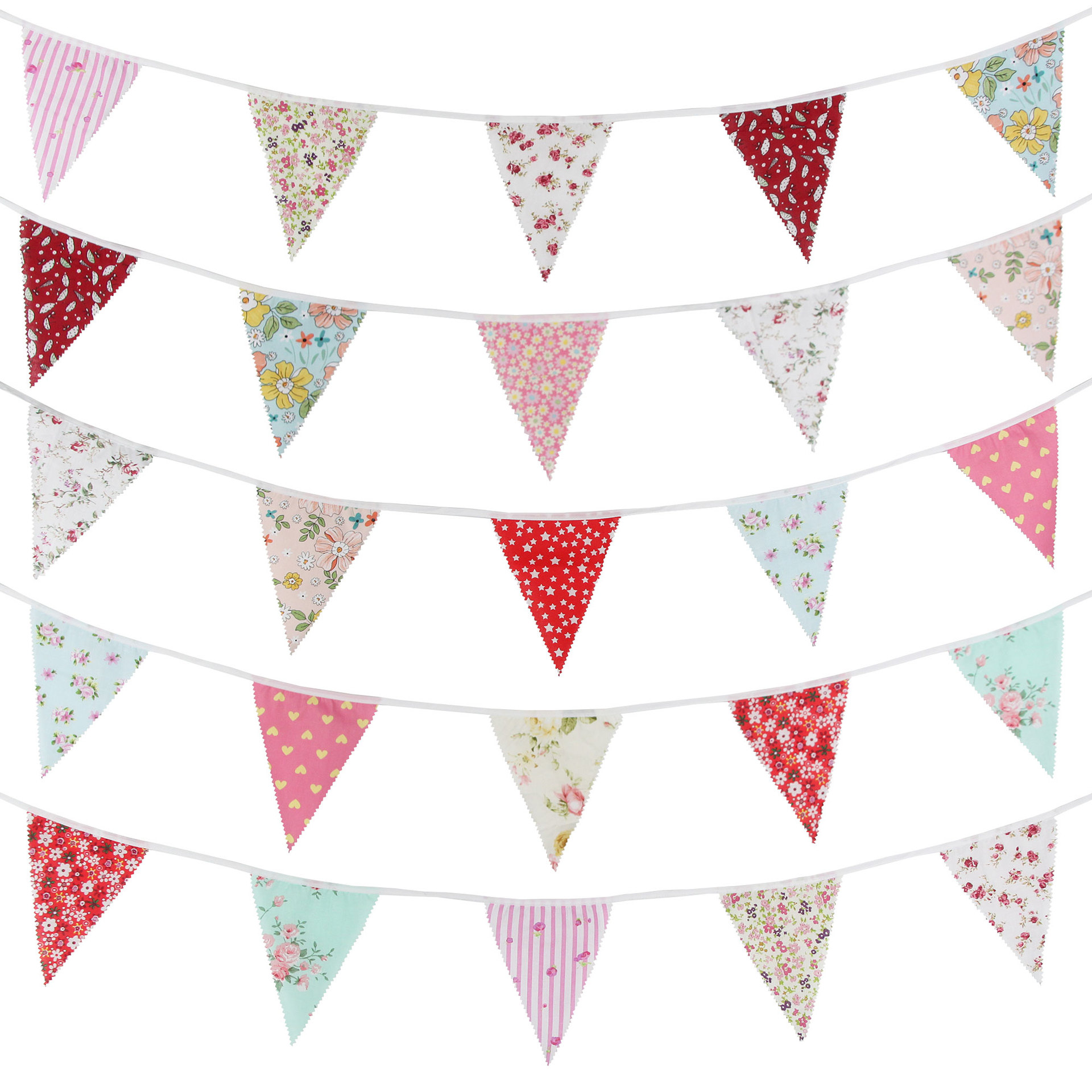 12 meters 42 pieces of colorful floral wave single layer cotton triangular flag birthday flag photo background Western wedding flag_voghion.com