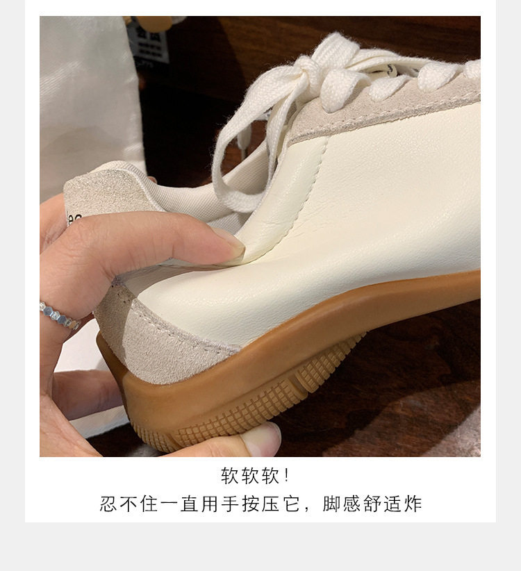 Giày sneaker nữ da bò phối màu mũi tròn dây buộc tăng chiều cao — Màu trắng nhạt, màu sô cô la, màu vàng, màu đen chi tiết 19