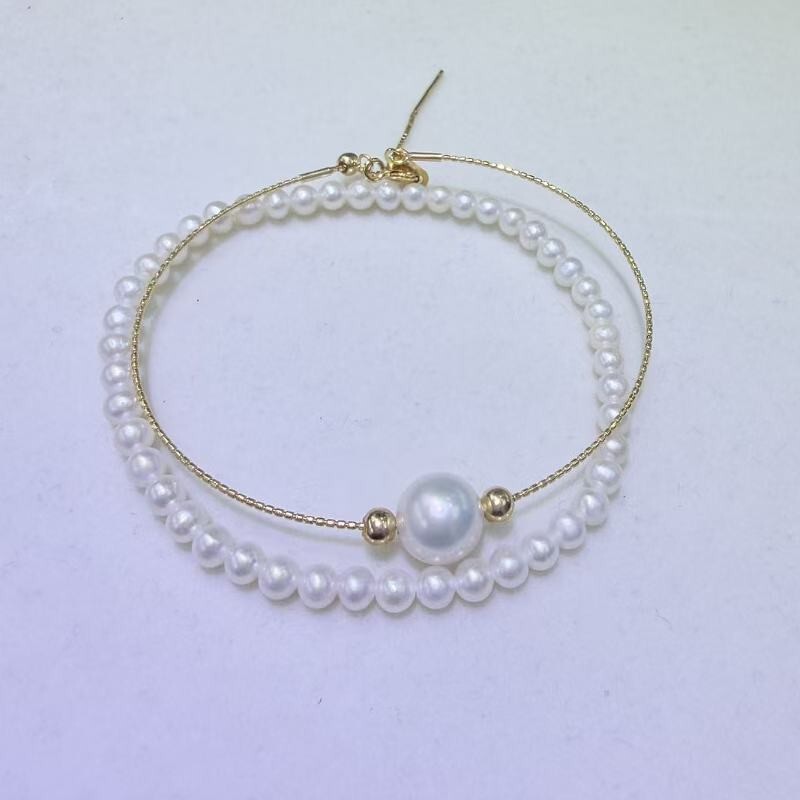 Natural Freshwater Pearl Bracelet Double-Layered High-End Accessible Luxury 3-4 with 9-10 Perfect Round Real Pearls Versatile