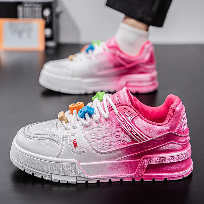 Zapatillas de hombre de moda 2025, zapatillas de deporte casuales de moda de nicho rosa, zapatos de todo fósforo para estudiantes coreanos