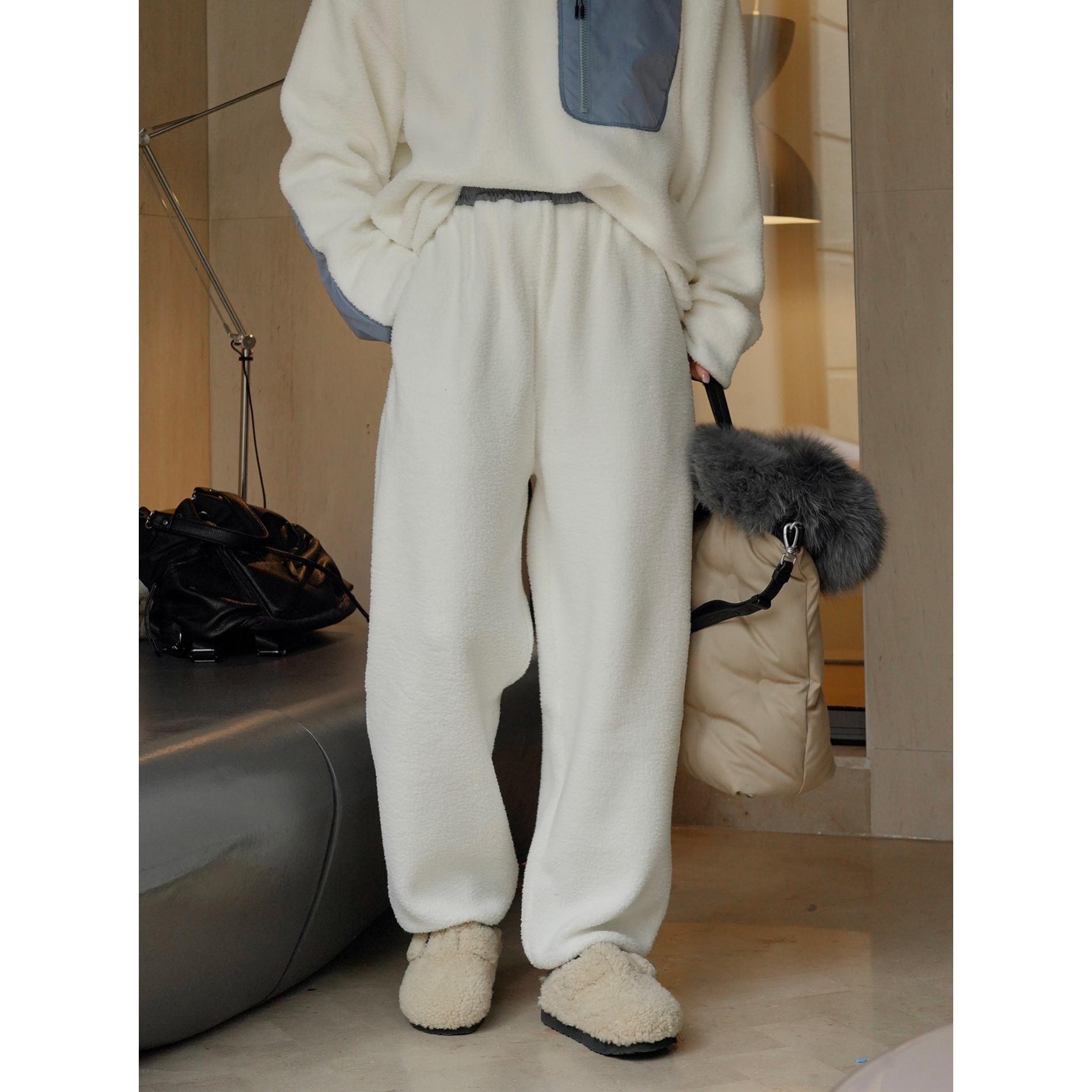 Louvre Winter Korean Style Lazy Simple Polar Fleece Sweatpants Elastic Loose Loose Warm Skin-friendly Casual Trousers For Women