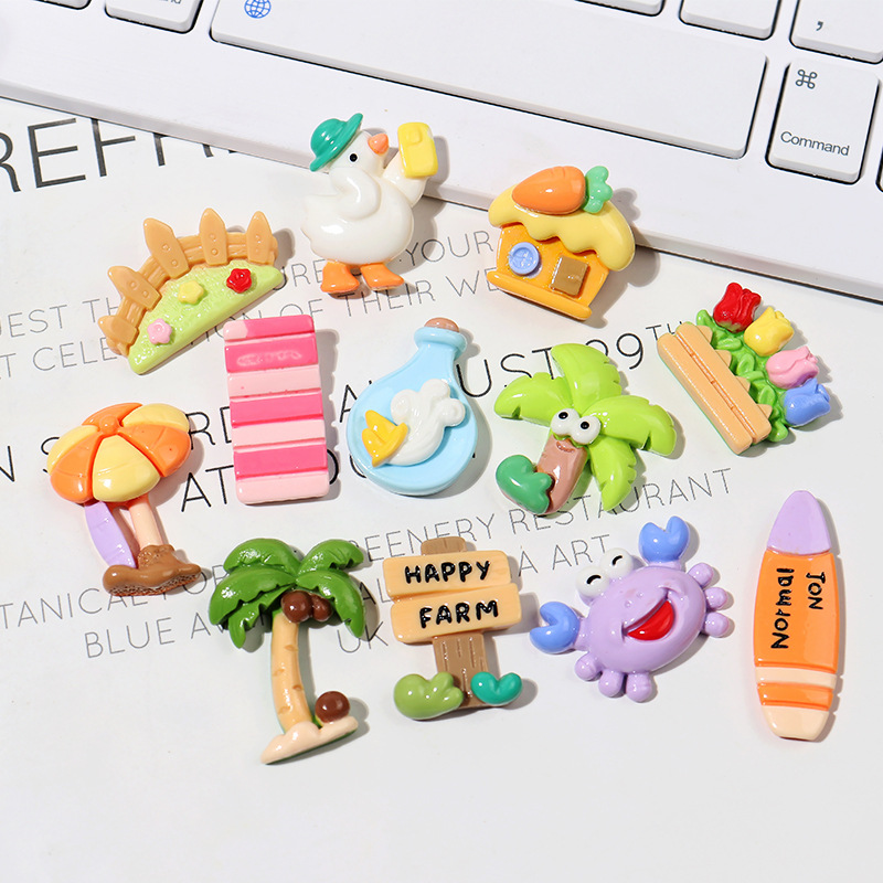 田园风沙滩冲浪板椰树螃蟹 奶油胶手机壳DIY自制手工饰品树脂配件