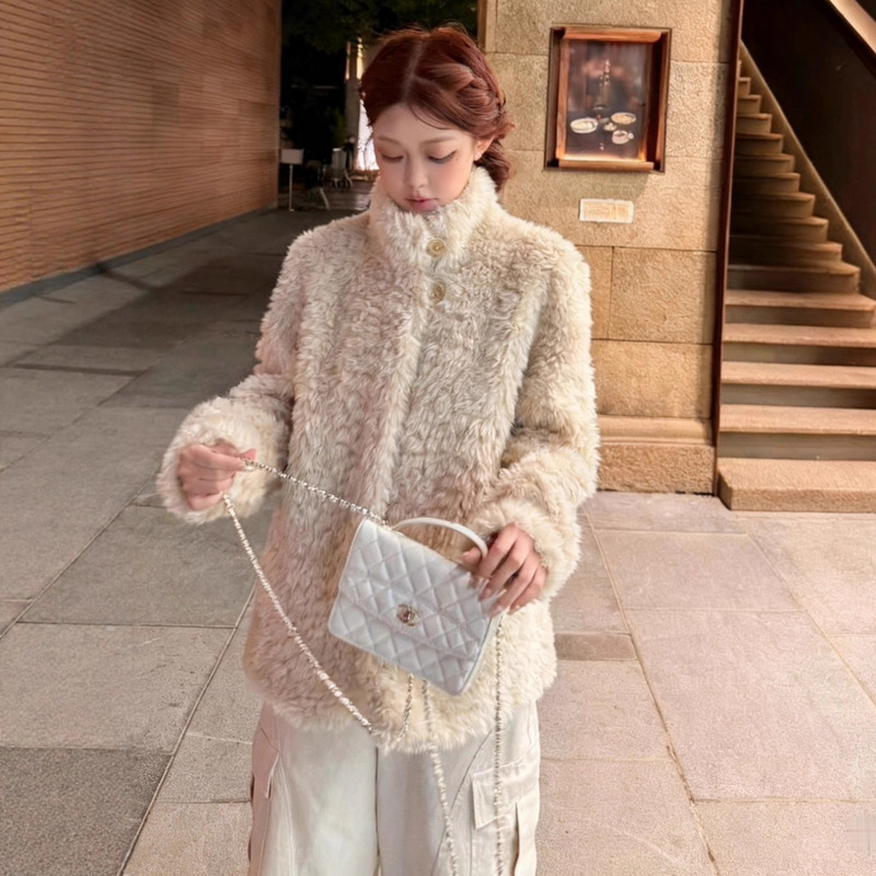 Rich Area 4.0 New Style Lamb Wool Stand Collar Outwear Women's Long Fur Integrated Thickeneded Imitation Fur Outwear