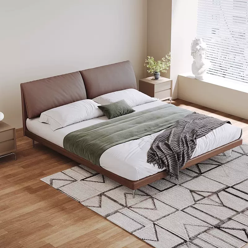 轻奢现代软包床卧室真皮床双人头层牛皮床1.8米床婚床2.0米储物