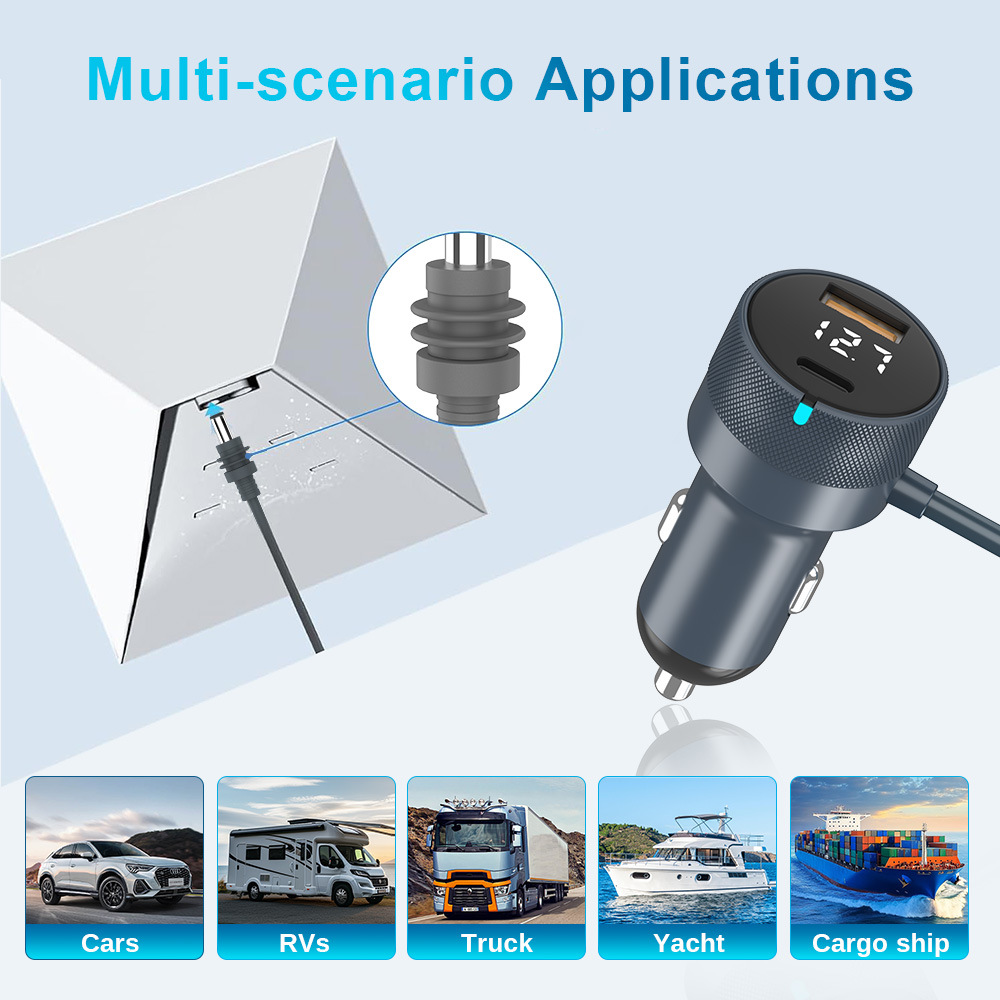 Digital Display Charger Pd Fast Charging-Dc Car Charging Cable Bw-12-F783 Car Cigarette Lighter Adapter 12V-24V