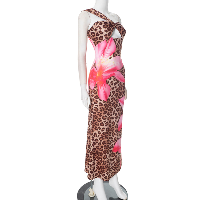 Autumn Leopard Print Hollow Out Cutout out Socialite Sexy Maxi Dress Women Clothing