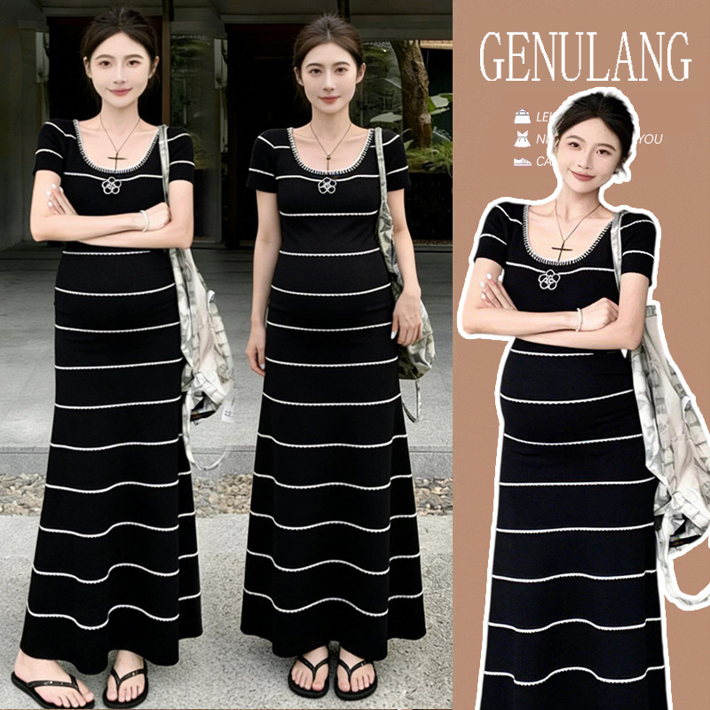 New Korean-Style Long Loose Knit Dress with Ruffled Lapels for Summer Breastfeeding, Postpartum Nursing Dress for Trendy Moms