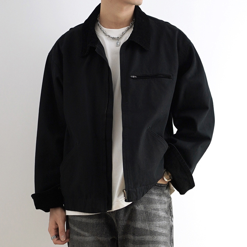 2023 American retro Detroit jacket Carhart workwear autumn versatile solid color canvas lapel washed coat