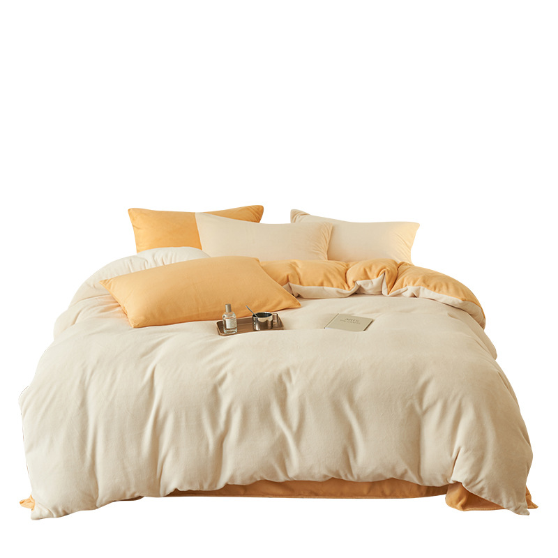 Simple invierno de invierno de cuatro piezas de terciopelo de color sólido, cuatro piezas de terciopelo de invierno de cuatro piezas de terciopelo de franela de tres piezas de cama de cama