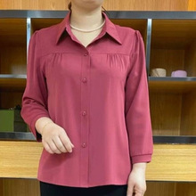 高档夏季新款雪纺女士衬衫中老年妈妈时尚翻领九分袖宽松开衫上衣