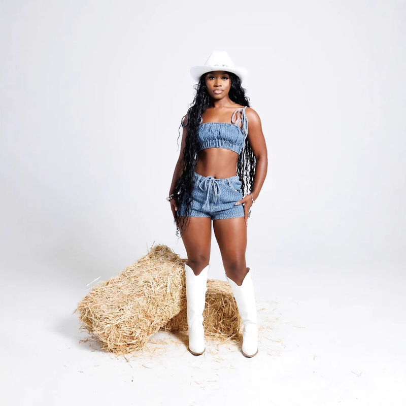 53075 Cross-border New European and American Fashion Sexy Tube Top Casual Slim-fit Stretch Denim Two-piece Women's Clothing